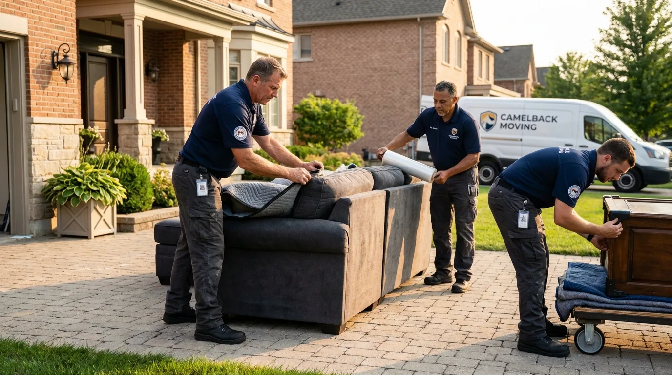 Large estate moving crew wrapping furniture in Portage, WI