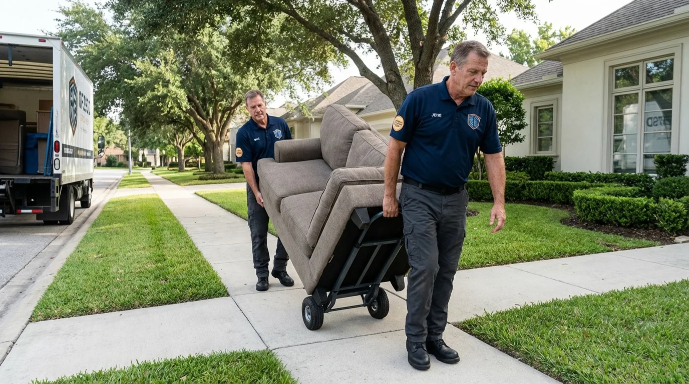 Local residential moving crew loading furniture in Portage, WI